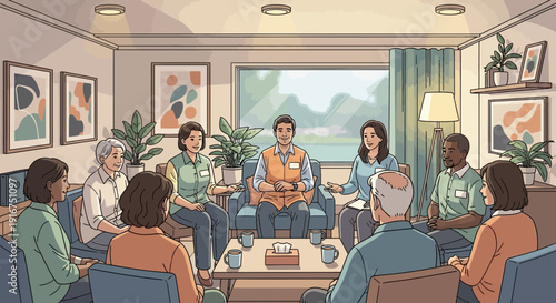 Team Counseling Meeting in Comfortable Lounge