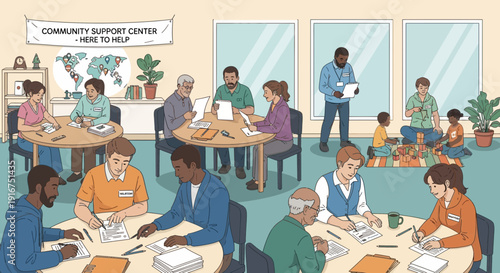 Community Support Center Volunteers Assisting People