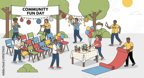 Community Fun Day Outdoor Event with People and Activities
