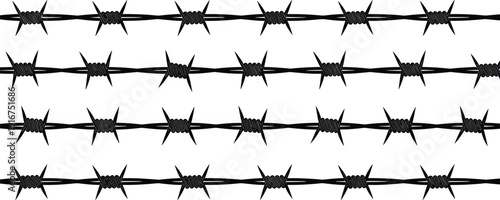 Black and white vector barbed wire set for border design security fence protection metal wire pattern prison element and decoration