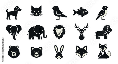 vector collection displays animal silhouette icons created for wildlife education, logo design, branding, and nature-related creative projects