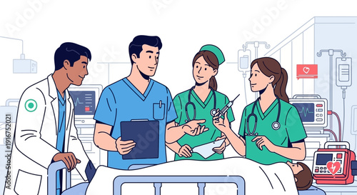 Medical Team Assessing Patient in Hospital Room