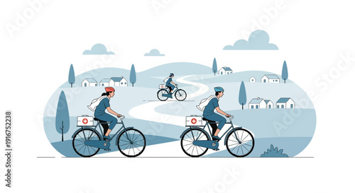 Cyclists on a Scenic River Path