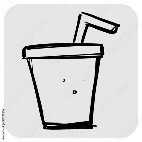Soft Drink Cup with Straw Illustration. Minimalist Hand Drawn Beverage Icon for Fast Food and Cafe.