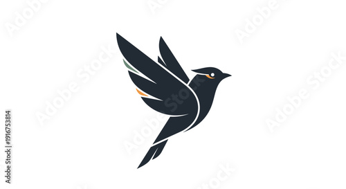 Black Bird Silhouette Flying in Air.