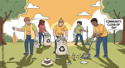 Community Clean Up Day Volunteers Picking Up Litter