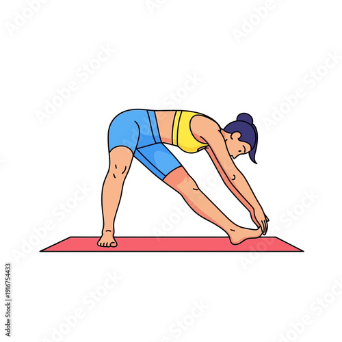 Woman performing forward bend stretch on yoga mat