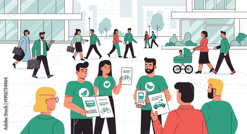 Community Outdoor Market Or Urban Park with People and Bikes