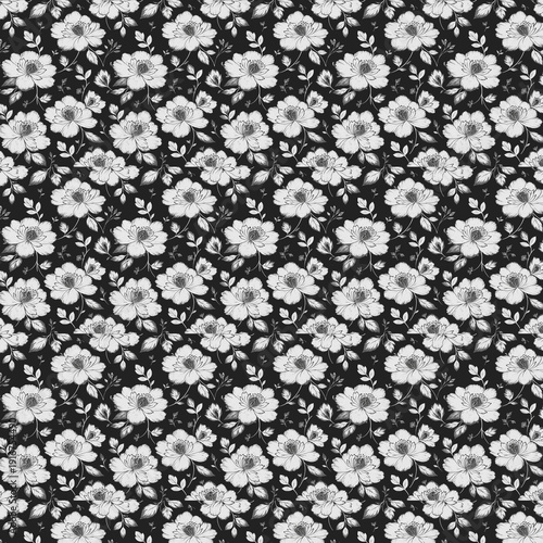black and white seamless floral pattern