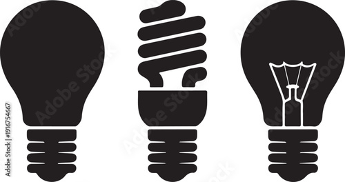 three light bulbs on transparent background