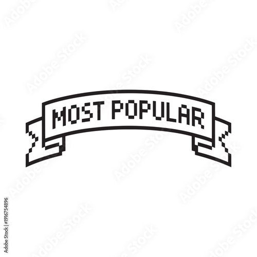 A pixelated ribbon banner displaying the text most popular in black