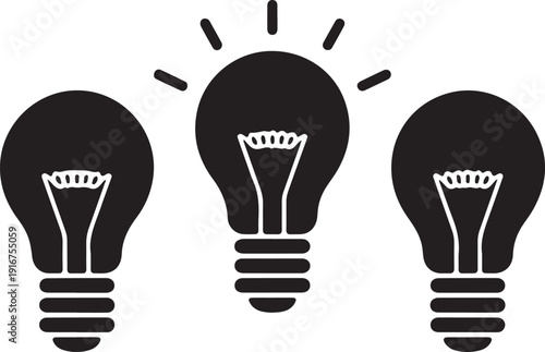 Three light bulbs with one shining bright  idea concept