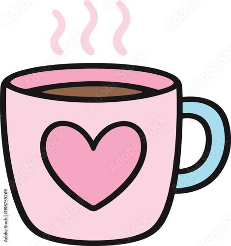 Pink Coffee Mug with Heart and Steam Vector Graphic Design