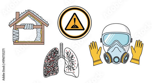 Air pollution warning with damaged lungs and protective gear