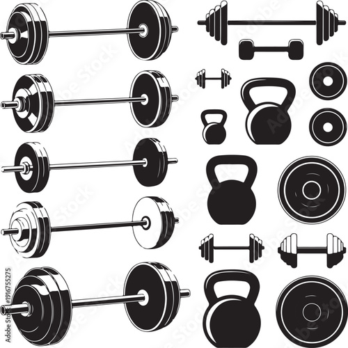 Various gym weights and dumbbells for exercise and fitness training