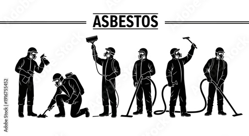 Workers in protective gear handling asbestos materials safely