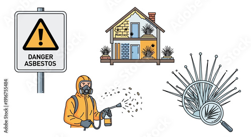 Asbestos removal worker in hazmat suit spraying hazardous material