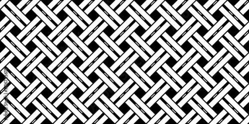 Abstract seamless monochrome weaving pattern with bold black and white diagonal interlocking lines