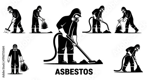 Asbestos removal workers in protective gear cleaning up hazardous materials
