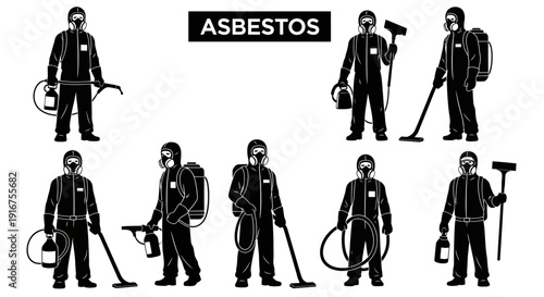 Asbestos removal workers in hazmat suits with equipment