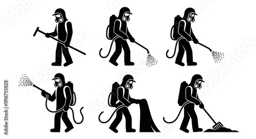 Worker in protective gear performing various tasks with tools