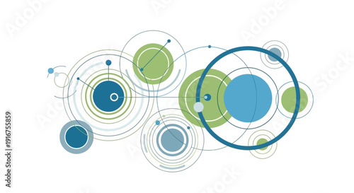 Abstract interconnected circles and dots forming a network.