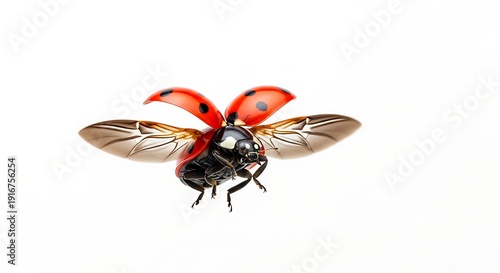 Flying ladybug on white background cut out on PNG. AI GENERATED.