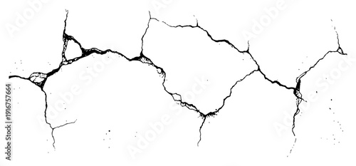 Detailed surface cracks texture isolated on white background for grunge effects