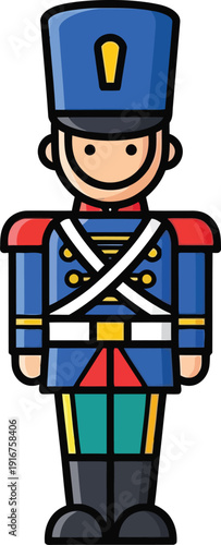 Toy soldier stands proudly at attention in a classic blue uniform, symbolizing discipline, childhood play, and cherished nostalgic memories.