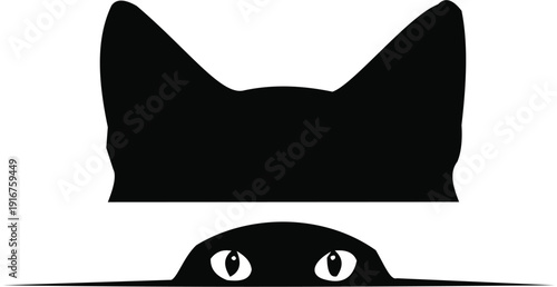 A mysterious black cat peeking from beneath with ears visible from a top viewpoint illustration digitally created Untitled-2.eps style
