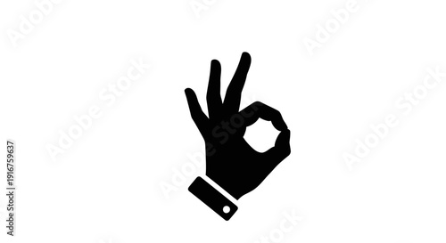Human Hand Showing OK Gesture in Black Silhouette on Isolated White Background