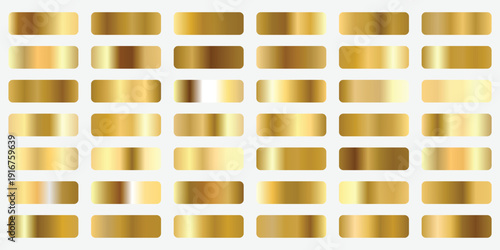 Collection of various golden metallic gradient swatches showcasing different shades and luxurious textures