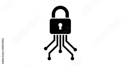 Digital padlock icon with circuit board elements symbolizing data security on isolated white background.