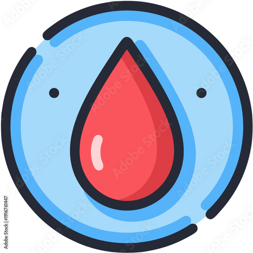 Red Blood Drop Vector Illustration Icon: Flat Design Symbol for Medical Healthcare, Donation, and Laboratory Testing