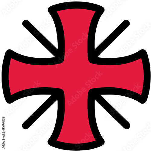 Red Cross Symbol Vector Illustration, Bold Graphic Emblem for Religious, Heraldic, or Aid Concepts, Icon Design Element