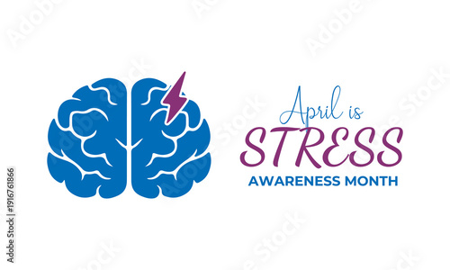 Vector graphic of April Stress Awareness Month banner collection featuring expressive brush strokes, brain icons, and human silhouettes in modern flat vector style with bold contrast colors.