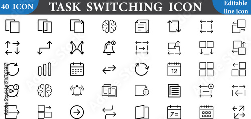 Task switching icon set for workflow and productivity isolated on white background