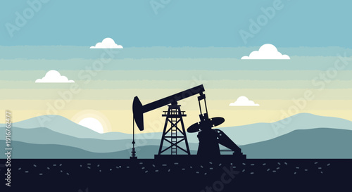 Silhouette of an Oil Pump Jack in a Desert Landscape.