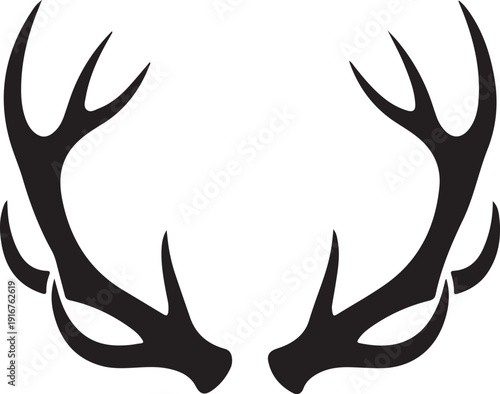 Symmetrical deer antlers silhouette design element for hunting or wildlifethemed projects and logos