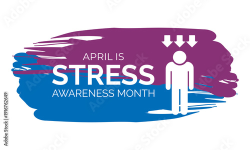 Vector graphic of April Stress Awareness Month banner collection featuring expressive brush strokes, brain icons, and human silhouettes in modern flat vector style with bold contrast colors.