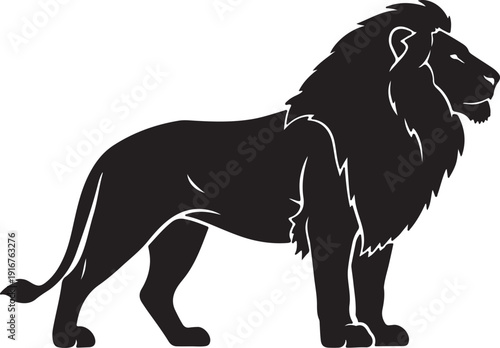Lion Silhouette Vector Black Walking Lion Animal Logo Illustration.