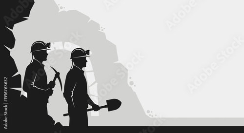 Silhouette of Miners Working in a Dark Underground Mine 1.