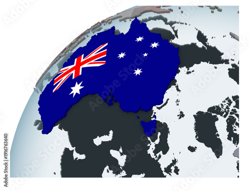 Australia Continent on Globe with Australian Flag Graphic
