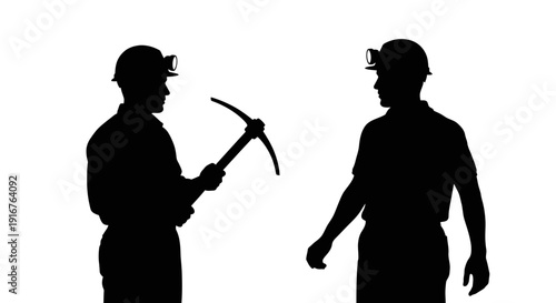 Silhouetted Miners with Pickaxe A Study in Labor and Industry.