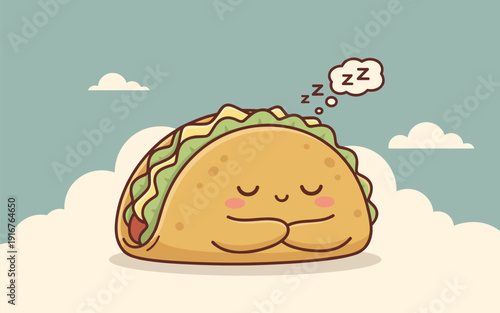 Sleeping taco kawaii character dreamy nap zzz taco mascot vector illustration