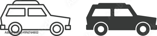 Car suv icon set, outline and solid automobile vehicle silhouettes isolated vector illustration for transportation automotive design