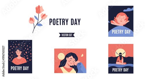 Vibrant Poetry Day illustrations for creative projects and marketing