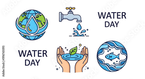 Vibrant World Water Day illustrations for conservation and sustainability