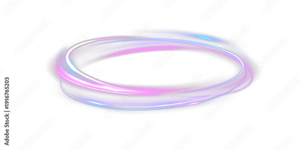 Naklejka premium Light neon vortex ring, glowing purple and blue energy swirl light trail.