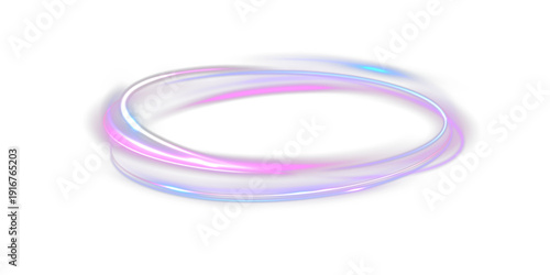 Light neon vortex ring, glowing purple and blue energy swirl light trail.
